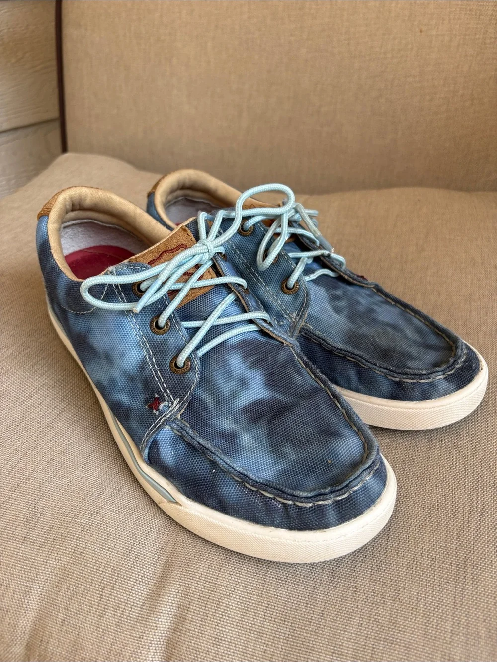 Twisted X  hooey Blue Tie-Dye Canvas Boat Shoes lace up loafer